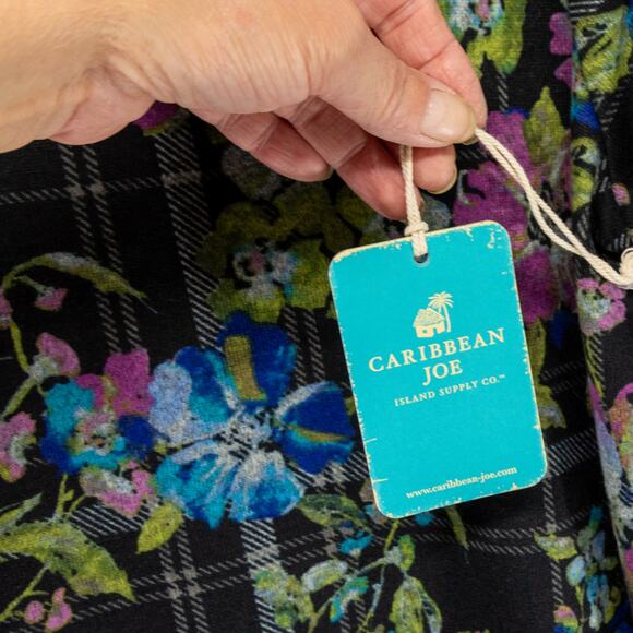 CARIBBEAN JOE XL Black Floral Top 3/4 Length Sleeve Polyester Blend Sweater NWT - Picture 4 of 6